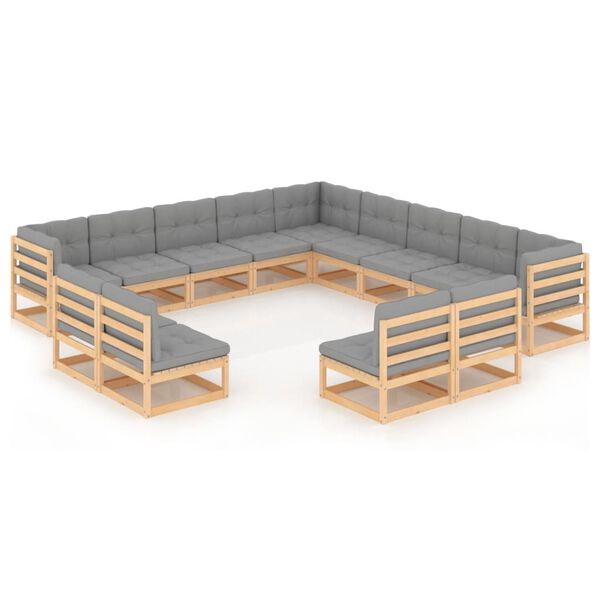 vidaXL 13 pcs conjunto lounge de jardim c/ almofad&otilde;es pinho maci&ccedil;o