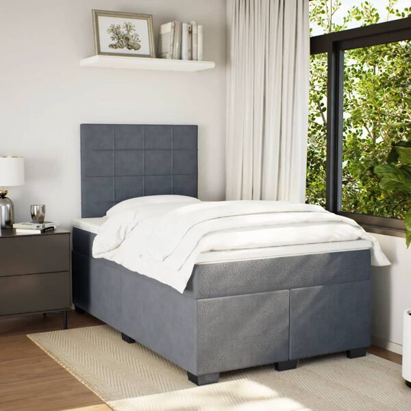vidaXL Cama boxspring com colch&atilde;o 120x190 cm veludo cinzento-escuro