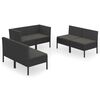 vidaXL 6 pcs conjunto lounge de jardim c/ almofad&otilde;es vime PE preto