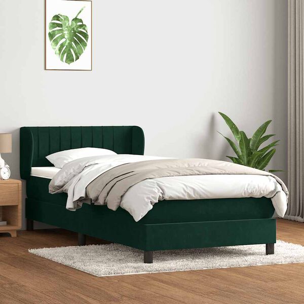 vidaXL Cama com molas/colch&atilde;o verde-escuro 90x210 cm veludo