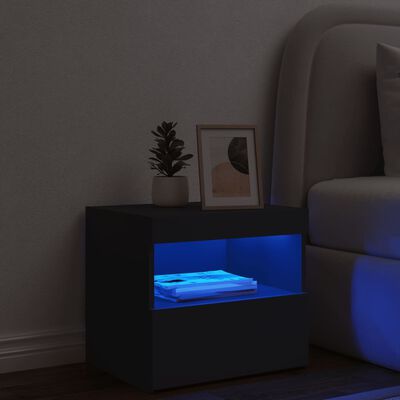vidaXL Mesa de cabeceira com luzes LED 50x40x45 cm preto