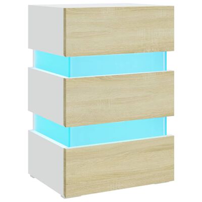 vidaXL Mesa de cabeceira c/ LEDs derivados de madeira branco/sonoma