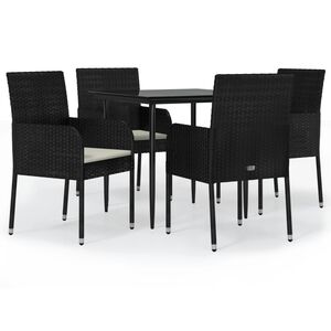 vidaXL 5 pcs conjunto de jantar p/ jardim c/ almofad&otilde;es vime PE preto