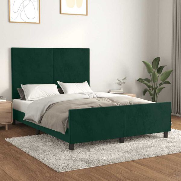 vidaXL Estrutura de cama sem colch&atilde;o 140x190 cm veludo verde-escuro