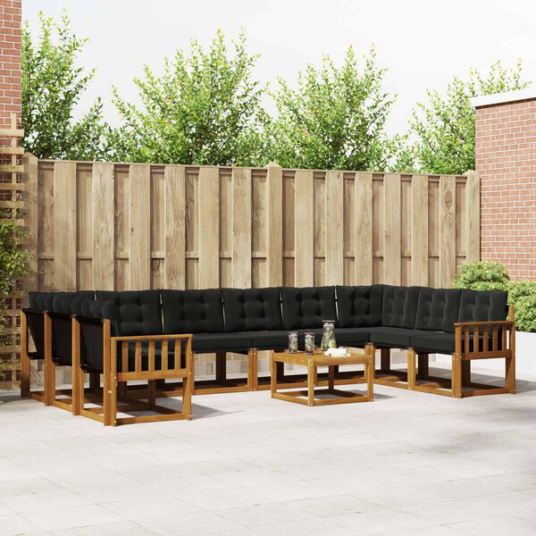 vidaXL Conjunto de Sof&aacute;s para Exterior 11 pcs Natural e Preto