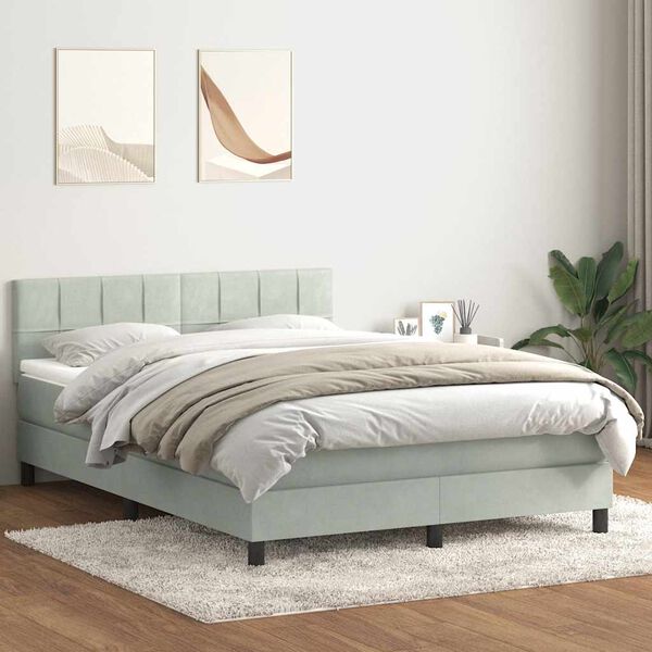 vidaXL Cama com molas/colch&atilde;o 160x210 cm veludo cinzento-claro