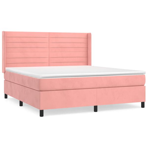 vidaXL Cama com molas/colch&atilde;o 160x200 cm veludo rosa