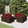 vidaXL 9 pcs conjunto lounge de jardim c/ almofadões vime PE castanho