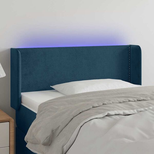 vidaXL Cabeceira cama c/ luzes LED veludo 103x16x78/88 cm azul-escuro