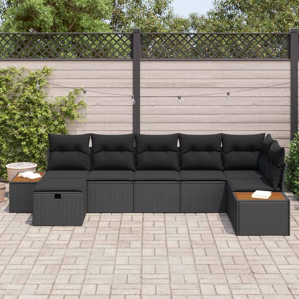 vidaXL Conjunto de Sof&aacute; de Jardim 7 pcs Preto Rattan Sint&eacute;tico