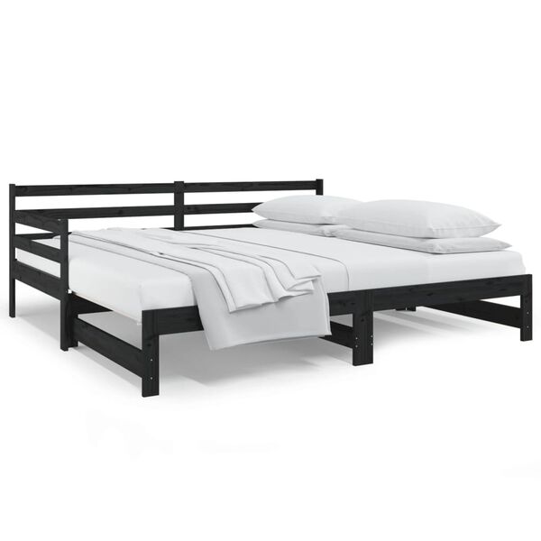 vidaXL Estrutura sof&aacute;-cama de puxar 2x(90x190) cm pinho maci&ccedil;o preto
