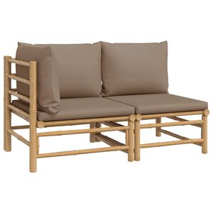 vidaXL 2 pcs conj. lounge jardim bambu almofad&otilde;es cinzento-acastanhado