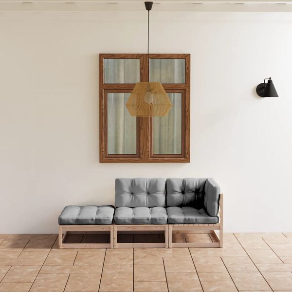 vidaXL 3 pcs conjunto lounge de jardim c/ almofadões pinho maciço