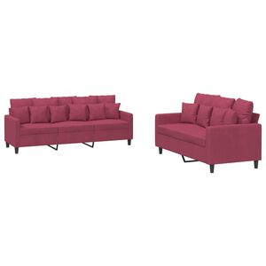 vidaXL 2 pcs conjunto de sof&aacute;s com almofad&otilde;es veludo vermelho tinto