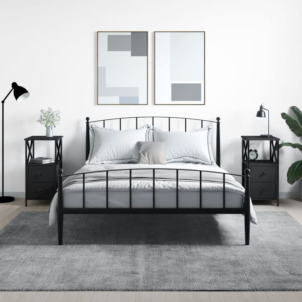 vidaXL Mesas de cabeceira 2 pcs 34x35,5x70 cm derivados madeira preto