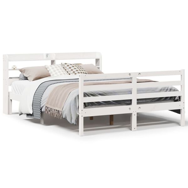 vidaXL Estrutura cama c/ cabeceira 135x190 cm pinho maci&ccedil;o branco