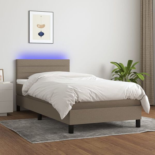 vidaXL Cama box spring colch&atilde;o/LED 100x200cm tecido cinza-acastanhado