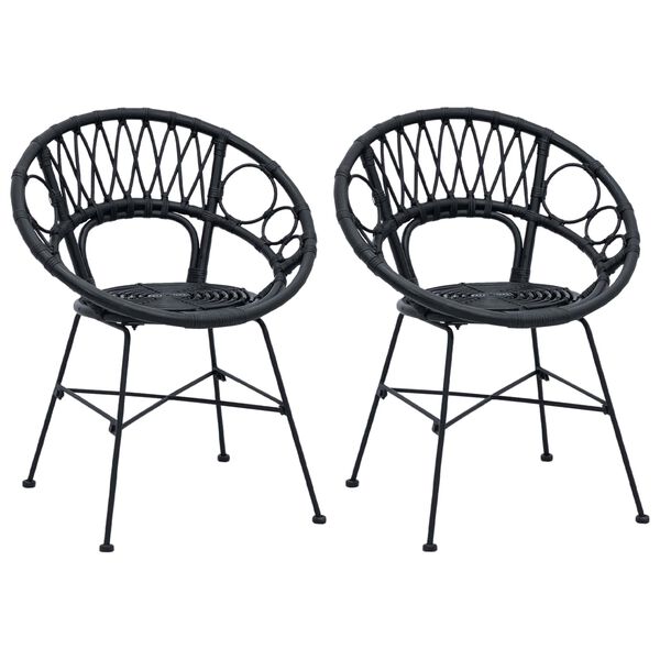 vidaXL Cadeira de jantar 2 pcs Preto 49 x 51 x 81 cm Rattan e Ferro