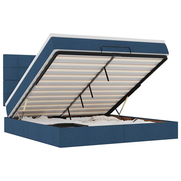 vidaXL Estrutura de cama otomana com colch&atilde;o 160x200 cm tecido azul