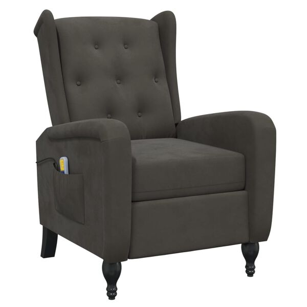vidaXL Poltrona de massagens reclin&aacute;vel veludo cinzento-escuro