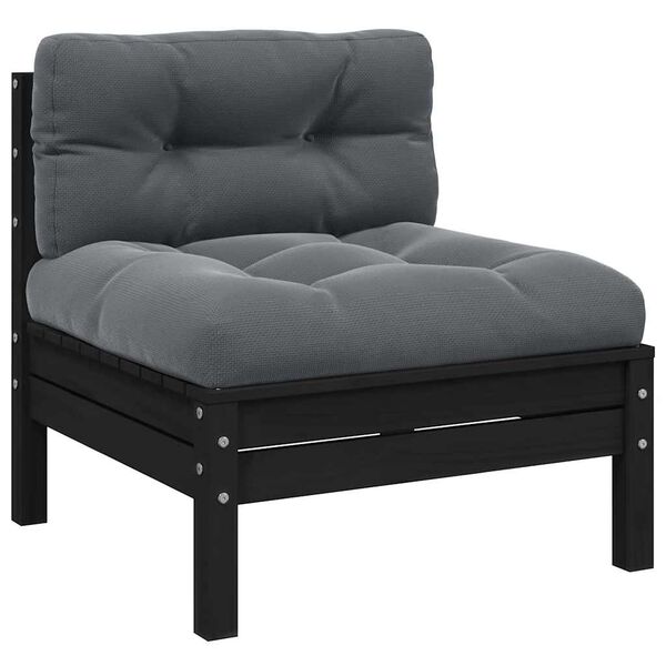 vidaXL 3 pcs conjunto lounge jardim c/ almofad&otilde;es pinho maci&ccedil;o preto