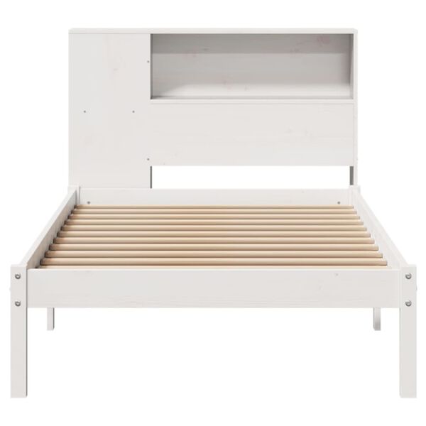 vidaXL Cama com estante sem colchão 100x200 cm pinho maciço branco