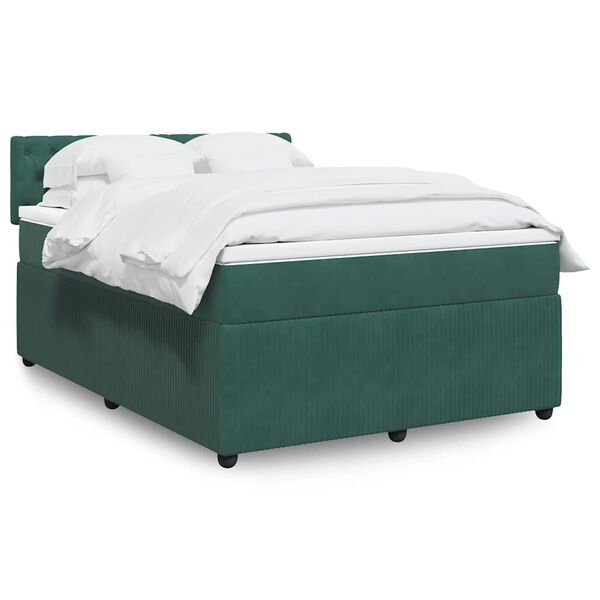 vidaXL Cama com molas/colch&atilde;o 160x200 cm veludo verde-escuro