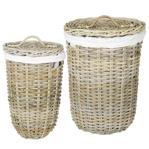 vidaXL Cesta de roupa com tampa GENDT 2 unid. Cinza Natural