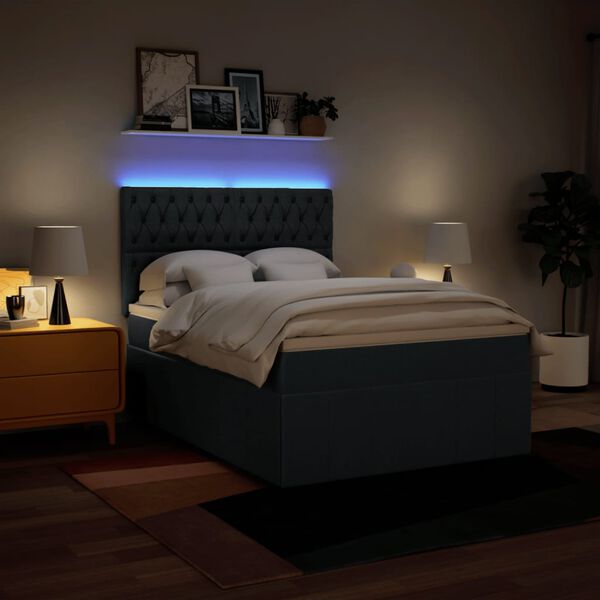 vidaXL Cama com molas/colchão 140x200 cm tecido azul