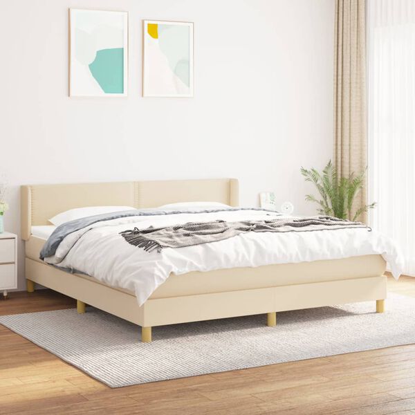 vidaXL Cama com molas/colch&atilde;o 180x200 cm tecido cor creme