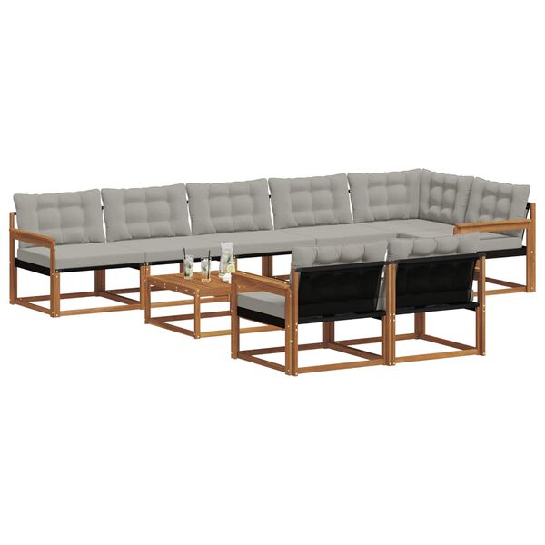 vidaXL Conjunto de Sof&aacute;s para Exterior 9 pcs Cinza Natural e Claro