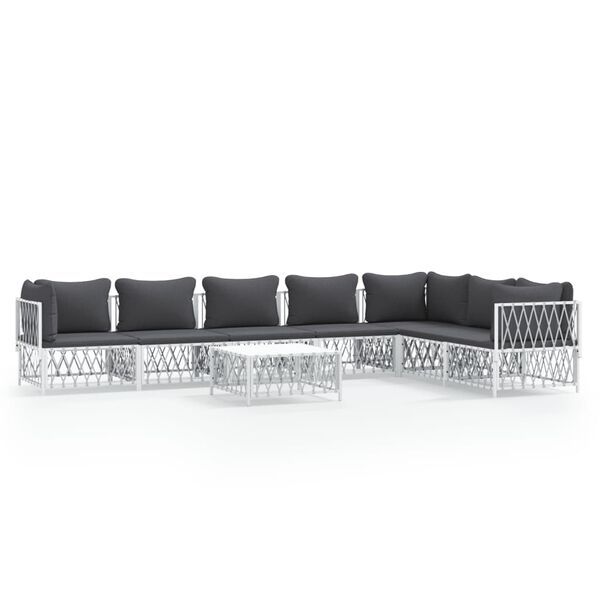 vidaXL 8 pcs conjunto lounge de jardim com almofadões aço branco