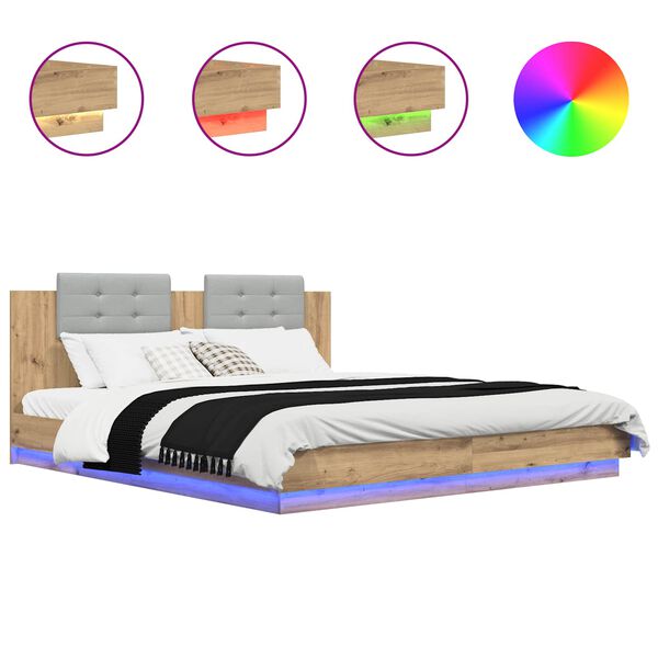 vidaXL Estrutura de Cama com Cabeceira Carvalho Artesanal 200 x 200 cm