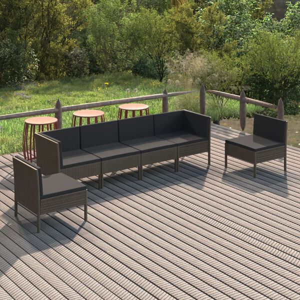 vidaXL 6 pcs conjunto lounge de jardim c/ almofadões vime PE cinzento