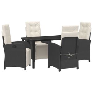 vidaXL Conjunto de Jantar para Jardim com almofada 5 pcs Preto vime PE
