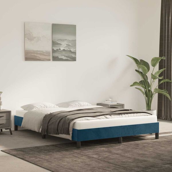 vidaXL Estrutura de cama sem colch&atilde;o 140x200 cm veludo azul-escuro