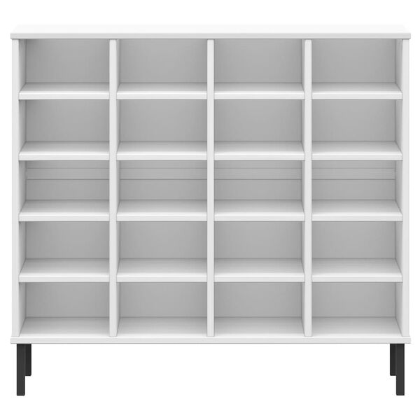 vidaXL Sapateira + pernas metal 95x35x86 cm madeira maciça OSLO branco