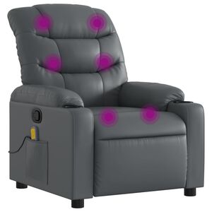 vidaXL Poltrona de massagem reclin&aacute;vel em couro sint&eacute;tico cinza