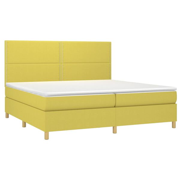 vidaXL Cama box spring c/ colch&atilde;o e LED 200x200 cm tecido verde