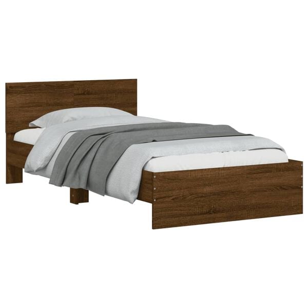 vidaXL Cama sem colch&atilde;o com cabeceira 100x200 cm carvalho castanho