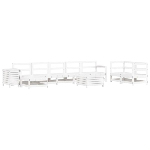 vidaXL 10 pcs conjunto sofás de jardim madeira de pinho maciço branco