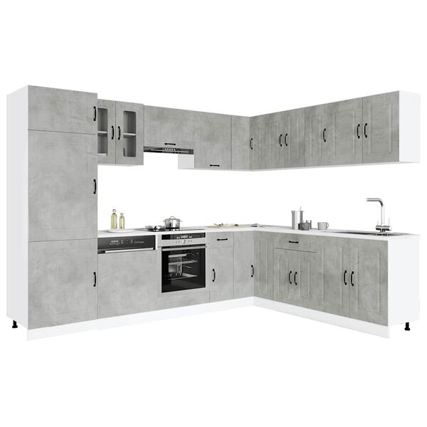 vidaXL 14 pe&ccedil;as arm&aacute;rio de cozinha conjunto Kalmar concreto cinza