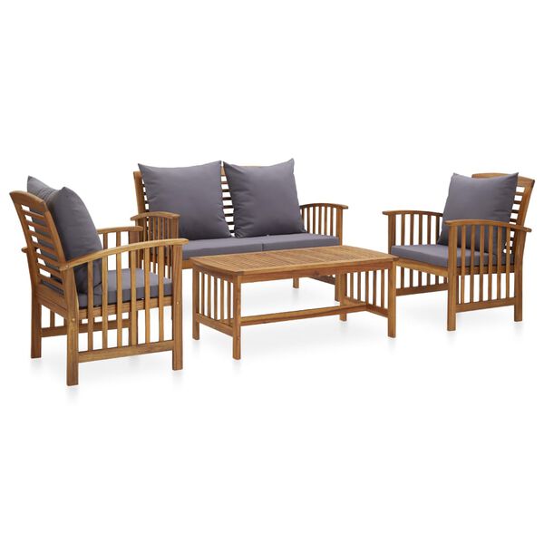 vidaXL 4 pcs conj. lounge jardim c/ almofadões madeira acácia maciça