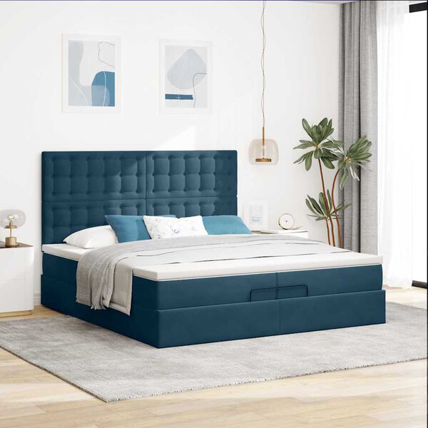 vidaXL Cama otomana com colch&otilde;es/LEDs 200x200 cm veludo azul-escuro