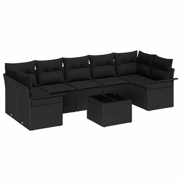 vidaXL Conjunto de Sof&aacute; de Jardim com almofada 8 pcs Preto vime PE