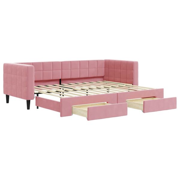 vidaXL Sofá-cama com gavetão e gavetas 80x200 cm veludo rosa