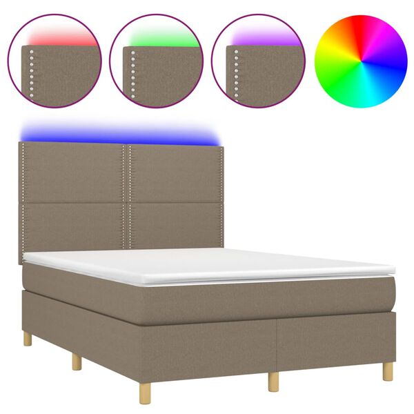vidaXL Cama box spring colch&atilde;o/LED 140x190cm tecido cinza-acastanhado