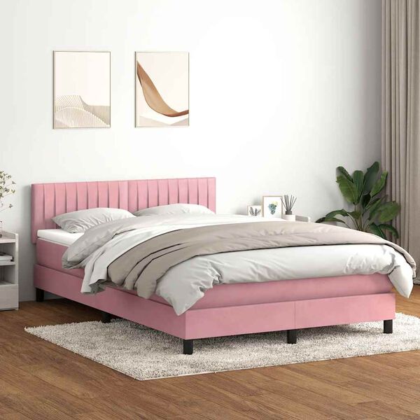 vidaXL Cama box spring com colch&atilde;o 160x210 cm veludo rosa