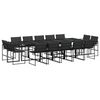 vidaXL 15 pcs conj. de jantar p/ jardim c/ almofad&otilde;es textilene preto