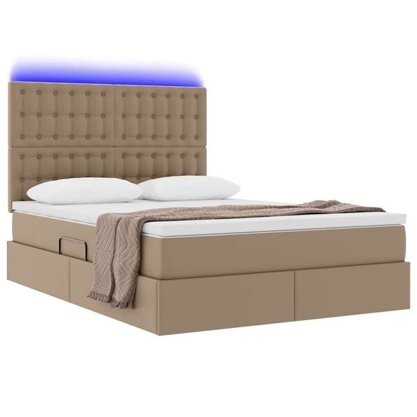vidaXL Cama com arrumação e LED com colchão Cappuccino 140 x 200 cm